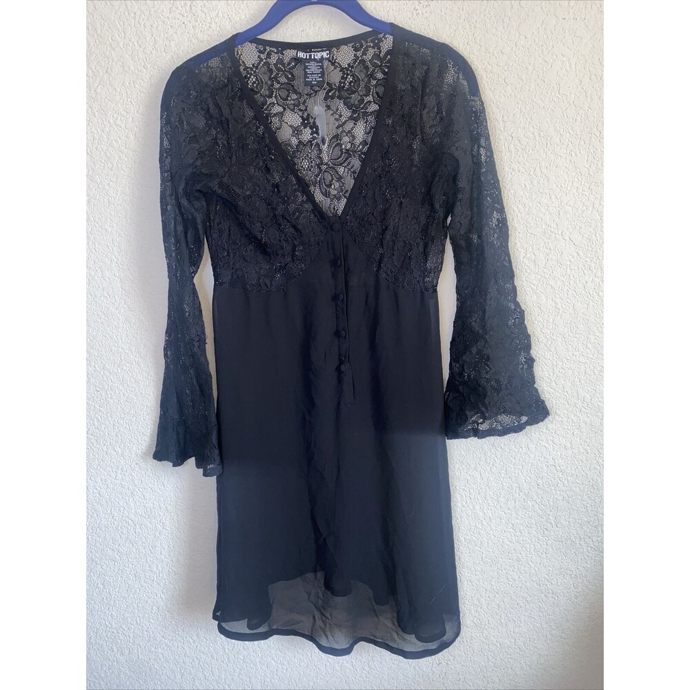 new HOT TOPIC Lace Sheer DRESS SM Long Sleeve fairy Goth Sexy Punk grunge